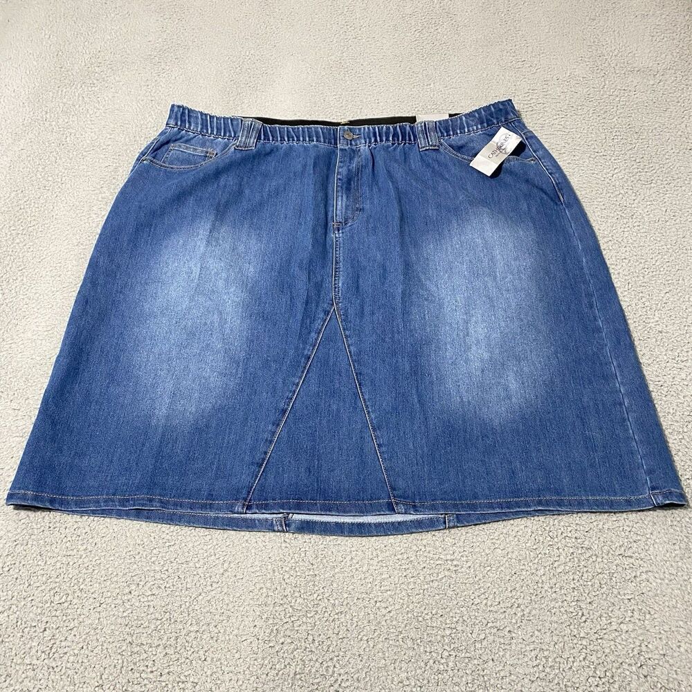 Catherines Denim Midi Skirt Women 3X Blue Jean Elastic Waist Stretch Relaxed NEW